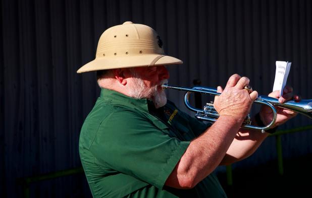 OISD Band Director Rodney Bennett, a U.S. Marine veteran, plays “Taps” at the flag retirement ceremony at the Olney American Legion on Sunday. Photo by Will Sadler