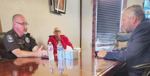 Police Chief Birbeck and OISD Supt. Dr. Roach talk issues with Senator Springer