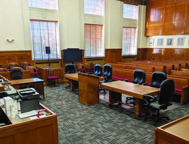 The 90th District Courtroom in Graham got a much-needed facelift, thanks to prudent budgeting that allowed for new carpet, jury chairs and council tables. Photo Courtesy of District Judge Phillip Gregory