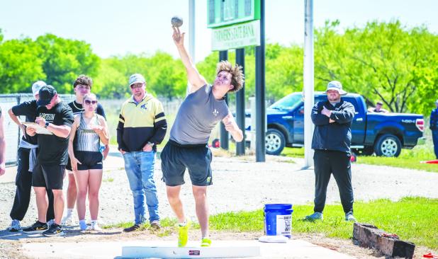 NHS Bobcat Jayden Hemby took home the first place for shot put in the Possum Kingdom Relays. Photo by Will Sadler