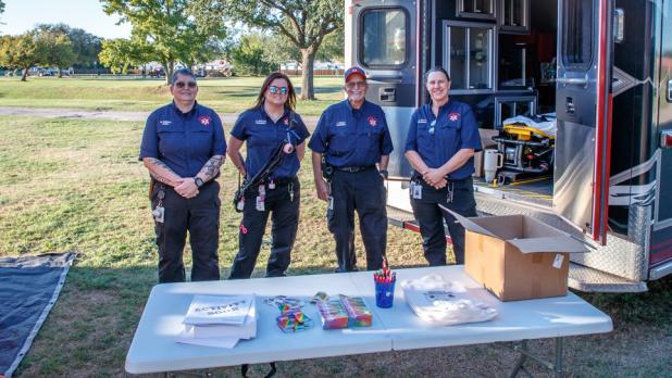 Olney EMS was well represented at the Olney National Night Out with [L-R] DaLana Riddle, Shanda Morcom, Tom Wright, and Shelley Willis. Photo by Will Sadler