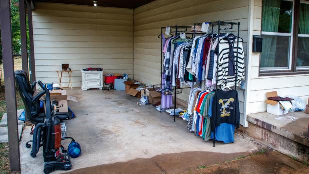 This small yard sale offered some unique boutique women’s clothing and a few handy household items.