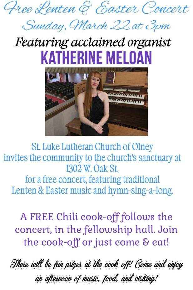 St Luke Lutheran Holds Free Organ Concert, Chili Cookoff on March 22 to Mark Easter
