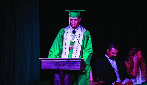 NHS senior salutatorian Benjamin Burk offers words of wisdom to graduating seniors at the 2025 NHS Graduation. Photo by Will Sadler