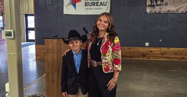 Jace Haralson and Marlee Lane from Olney 4-H and Olney FFA gave Commercial Steer Project speeches during a BBQ lunch on the final day of the Young County Junior Livestock Show Photo by Will Sadler