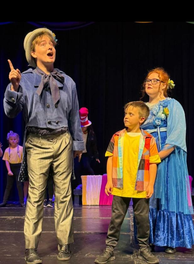 Leo Branum, playing the lead role of Jojo, shares the stage with castmates Cy Sweedler (r) and Jessica Hayter (L) in Seussical Jr at the Graham Regional Theatre last weekend. Photo courtesy of Graham Regional Theatre