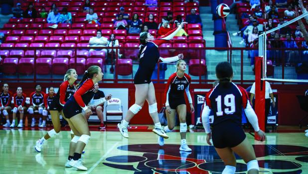 The Lady Cubs look for returning veterans to help lead the team into the 2025 season. Veteran player #12 Morgan Simmons returns a volley during the Lady Rabbit scrimmage. Photo by Will Sadler