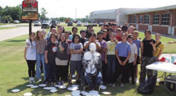 OJH eighth graders had the opportunity to hit Principal Ed Berngen with pies during a special “Pie the Principal” event on Friday, Sept. 19, at the school. Each eighth grader got a chance to hit the principal in the face with a pie after winning the O