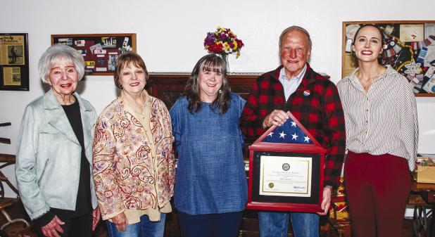 Members of the Olney Hamilton Hospital Board of Directors and the OHH Auxiliary congratulate OHH board chairman Dale Lovett on his congressional recognition on Tuesday, Feb. 24 at the Olney Heritage Museum. (L-R): Carla Perry, Rita Choat, Kathy Smith, Mr.
