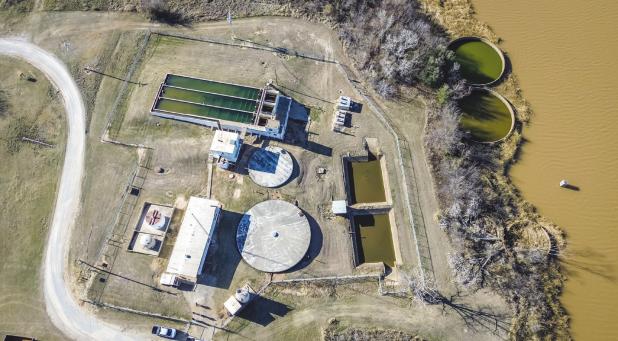 A bird’s eye view of the current water treatment plant, much of which will not be needed when the new membrane filtration system is put in place, company representatives said. Photo by Will Sadler