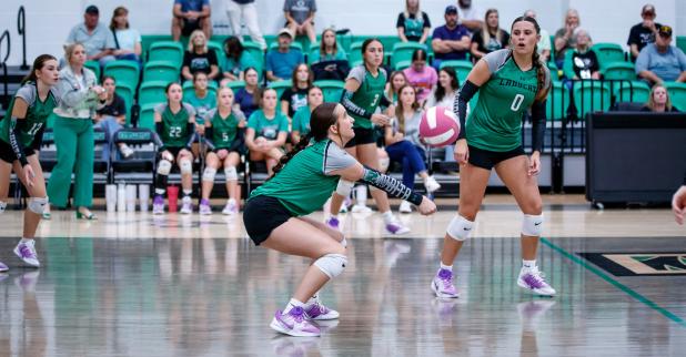NHS Ladycat #2 Kinsey Hawkins with a dig early in the Ladycats match with the Graford Lady Rabbits. Photo by Will Sadler