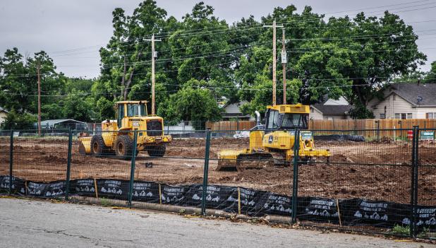Construction halted on the new Olney Hamilton Hospital at Avenue M and Hamilton Street last week after a 53-year-old Wichita Falls man working at the site died in an accident. Photo by Will Sadler