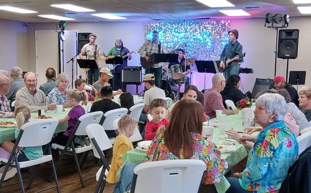 The FIrst Baptist Church of Olney drew a full house to its annual Fish Fry & Opry on Saturday, April 18. Attendees dined on all-you-can-eat fish plates and listened to Pastor Chad Edgington and his band jam. Photo by Gina Keating