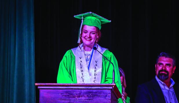 NHS senior valedictorian Ashleigh Taylor gave a speech to attendees of the NHS 2025 Graduation Ceremony. Photo by Will Sadler