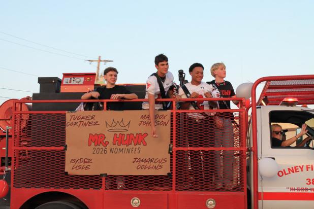 Homecoming Hunk nominees (L-R): Maddox Johnson, Tucker Cortinez, Jamarcus Collins, and Ryder Lisle, ride in the Homecoming parade on Wednesday, Sept. 16 to a pep rally at Cub Stadium. Photo by Kailyn Altmiller