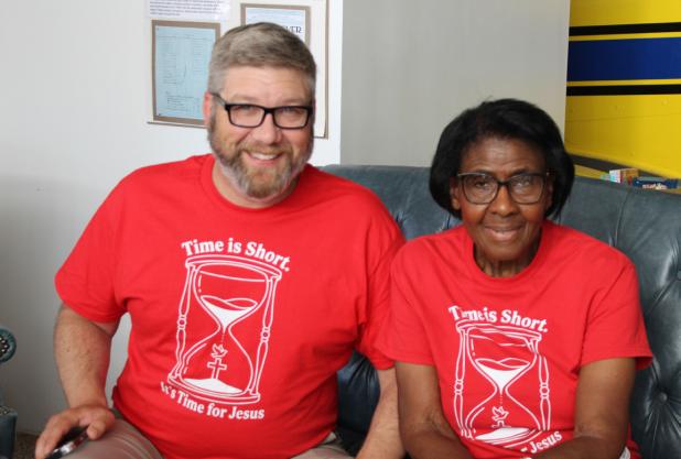 The 28th annual March for Jesus takes place Oct. 3 with a parade starting at Tommy Perkins Park and ending at the First Baptist Church of Olney. FBCO Pastor Dr. Chad Edgington and March for Jesus Founder Verma Fobbs show off this year’s T-shirts at an i