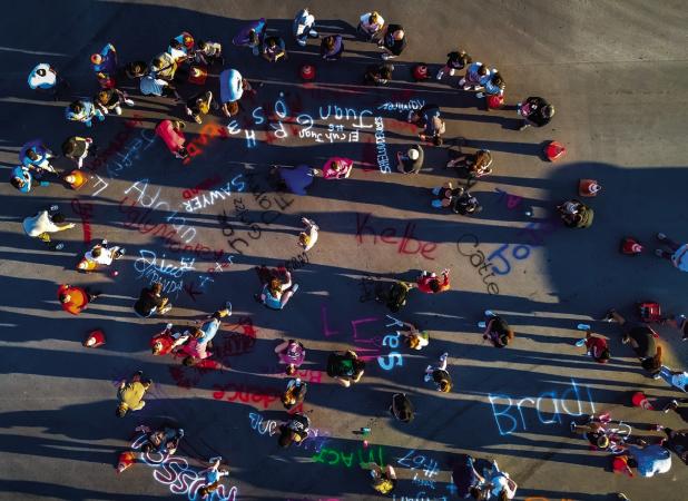 With the help of the Olney Police Department the OHS Seniors were able to safely make their mark on Hwy 114. Photo by Will Sadler