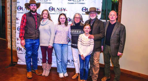 The Olney Chamber of Commerce membership recognized Jason Pack as Citizen of the Year at its January of 2025 banquet at Durango Rustic Retreat. Jason. at left, is shown with Stewart family members who also play a huge role in supporting community members