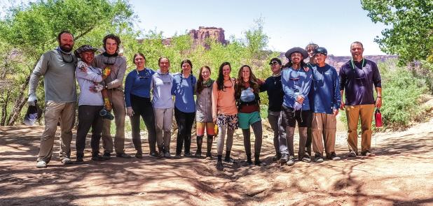 The OHS students celebrate at Mineral Bottom take-out point after completing a 67-mile canoe trip on the National Outdoor Leadership School trip to Green River in Utah. L-R: Will Stewart, Maddox Johnson, Sawyer Edgington, Morgan Simmons, Ava Stewart, Kail