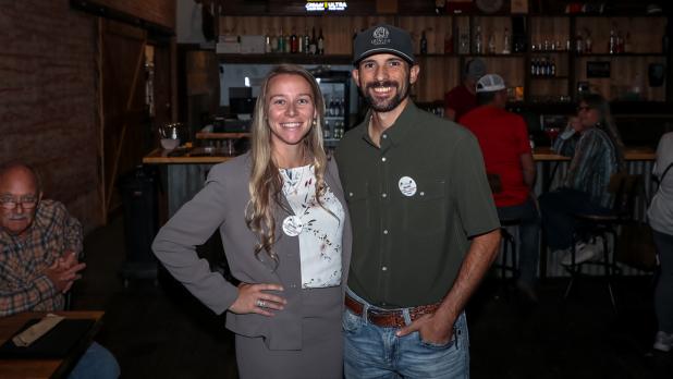 Olney voters turned out on a rainy Thursday night at Hudson’s on Main to meet with write-in candidates Taylor Qualls, who is running for County Judge, and County Clerk candidate Jamie Ward ahead of the Nov. 3 midterm election. Early voting started Monda