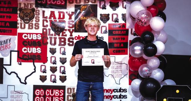 Jaxxon Laurent received the Cub Track and Field Cub Pride Award. Photo by Will Sadler
