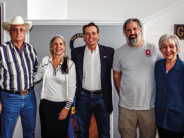 Young County Republican Party Chairman Lane Burgess, Olney Enterprise Editor Gina Keating, LF and Carla Perry Foundation board member Justin Piegat and CEMCO President Carla Perry welcome Sen. Hagenbuch to the Olney Heritage Museum. Photo by Will Sadler