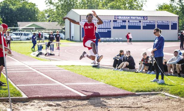 OHS Athlete Dom Collins competed with grit and heart in the long jump competition but fell short of regional qualification. Photo by Will Sadler