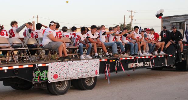 The Olney Cubs Varsity Football team rides to Cub Stadium on Sept. 16 for a pep rally to name the Homecoming Hunk ahead of the Sept. 18 Homecoming game against the Archer City Wildcats. Photo by Kailyn Altmiller. Photo by Kailyn Altmiller