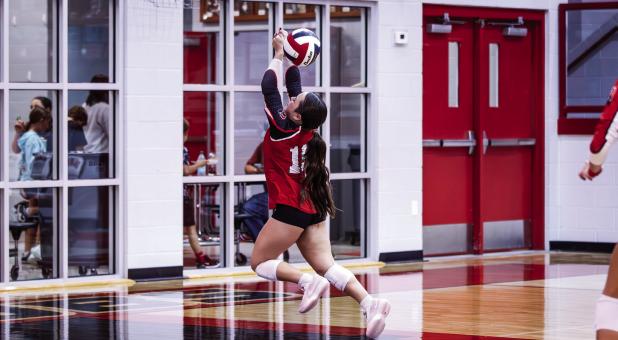 Lady Cub defensive powerhouse #19-Braelyn Casteel always lays it on the line each and every volley and can often be seen diving to the boards with digs. Photo by Will Sadler