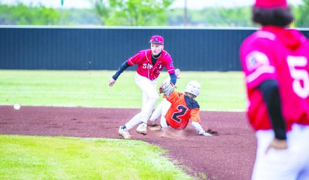 OHS Cub second baseman #3 Ryder Lisle dashes for the grounder as a Pirate slide for second. Photo by Will Sadler