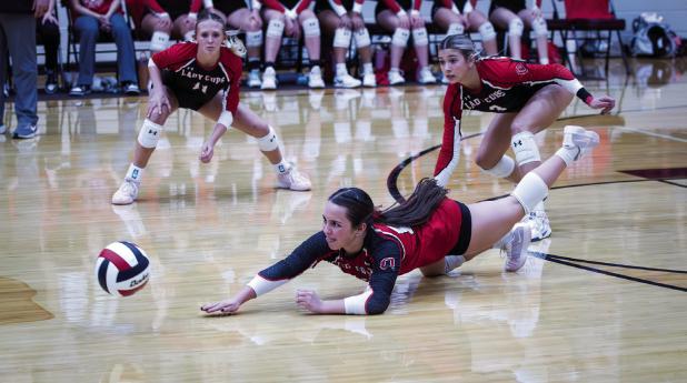 Lady Cub #19 Braelyn Casteel spent plenty of time diving to the boards against the Lady Panthers, saving many kill shots for the evening. Photo by Will Sadler