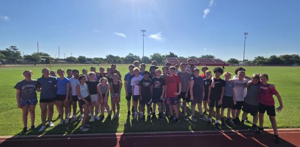 Olney Junior High athletes are showing up in large numbers for summer works under Athletic Director and Head Football Coach Dustin Altmiller, starting his second season at Olney ISD. Photo by Dustin Altmiller