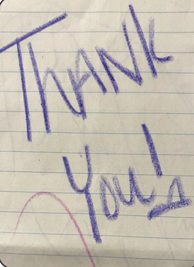 Notes of Thanks from Feeding Program Kids