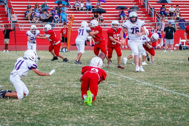 OJH Cub #9 Preston Hendry dives for a reception. Photo by Will Sadler