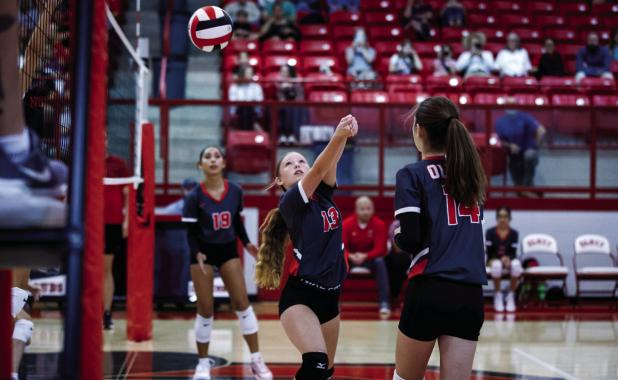 OJH Lady Cub #13 Rilynn Bailey sends a volley over the net against the Lady Indians. Photo by Will Sadler