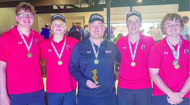 The OHS Cubs golf team [L-R] Luke Lane, Ryder Lisle, Payton Hembree, Colby Johnson and Case Grey, captured the Olney Country Club Tourney Championship this past week with a team score of 344. Case Gray was Co-Champ individual with a score of 78! Well, don