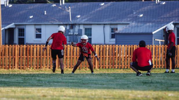 A Cub defensive corner practices against receivers during practice. Photo by Will Sadler