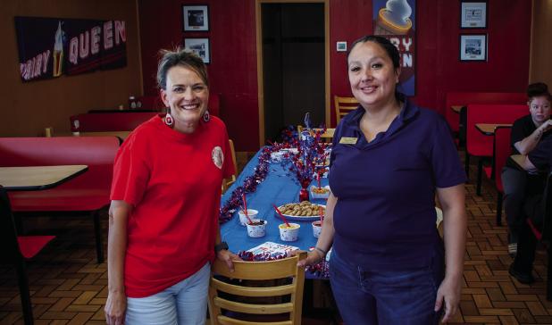 The Olney Cub Center hosted an ice cream social in partnership with the Olney Dairy Queen, the perfect sweet and chilly treat for a hot Texas summer. Candy Blair [L] Cub Center activity director and Olney Dairy Queen Manager Anna Aguilar [R] received gues