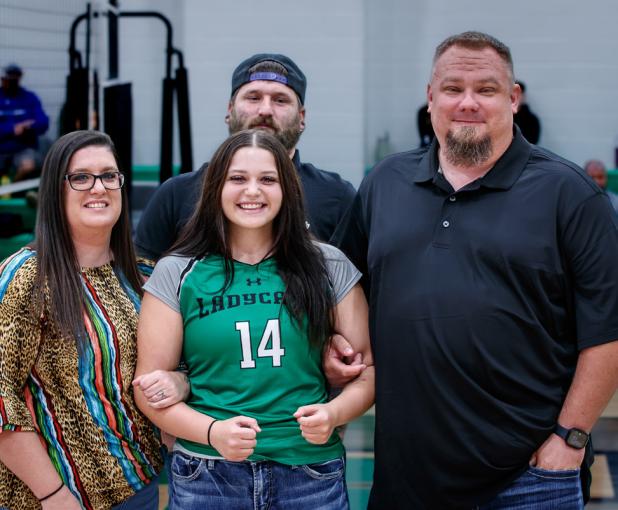 Ladycats Senior Night vs Garner Lady Longhorns NHS Senior Jayden Maples Ballard escorted by Kristi & Dakota Maples and Steven Ballard