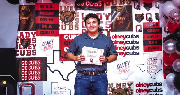 Cub Football player Jacobi Esquivel received the Defensive MVP Award. Photo by Will Sadler