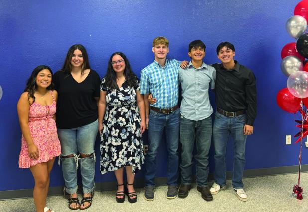 These 2025 Olney High School graduates received scholarships and will be mentored through college by the Olney Education Foundation. L-R: Emily Marquez, Brenna Madison, Samantha Garibay, Camron McComack, Isaac Delgado Rios, Aidyn Bitner. Photo provided by