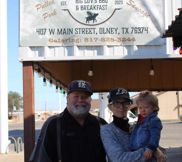 The Olney Chamber of Commerce recognized Big Luv’s BBQ this month for completing two years in business on Main Street. Barry and Ann Hodges marked the milestone with their granddaughter, Emilia Jane, in front of their restauurant. The Hodges have big pl