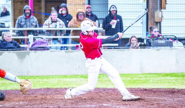 OHS Cub right fielder #12 Kaden McClendon at bat against rival Petrolia Pirates. Photo by Will Sadler