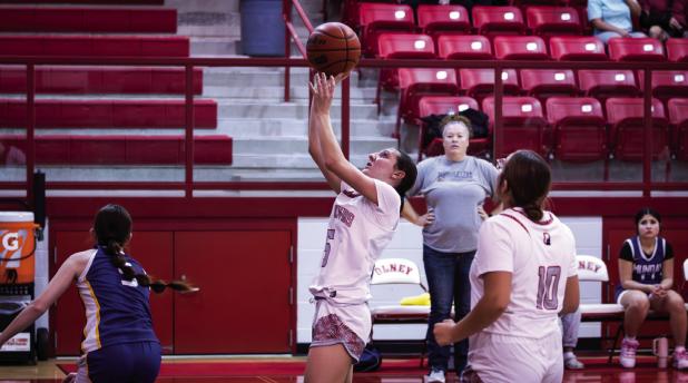OHS Lady Cub #5-Oaklan Hopkins has been called up to Varsity this season and has already gained her confidence with teammates, shown shooting from under the net. Photo by Will Sadler