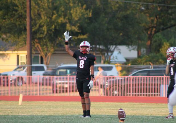 Cubs #8 Eric German prepares to punt the ball to the Archer City Wildcat offense during the Sept. 18 Homecoming game. Photo by Kailyn Altmiller