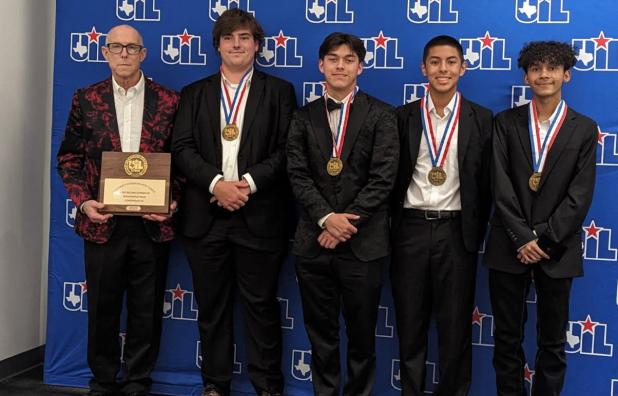 The OHS Mathematics Team took home a third-place bronze medal at the State UIL contest. The team members were coached by Dr. Greg Roach, and include Caleb Johnson, Aidyn Bitner, Adrian Gonzalez, and Jeffry Flores. Photo by Sherry Livingston