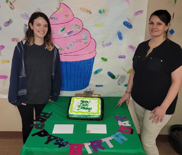 The Cub Center celebrated March birthdays with a shamrock cake. This months birthdays were: (L-R) Emily Edwards on 3/24, Stormie Rudloff on 3/27, Not pictured Wilma York on 3/31. Photo courtesy of Young County Olney Senior Cub Center