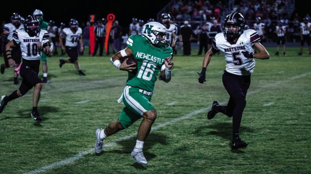 Bobcat runner #18 Keyton Newland was running past Vernon Indians all night, leaving the Indians scratching their heads as to what to do to stop the Bobcats. Photo by Will Sadler