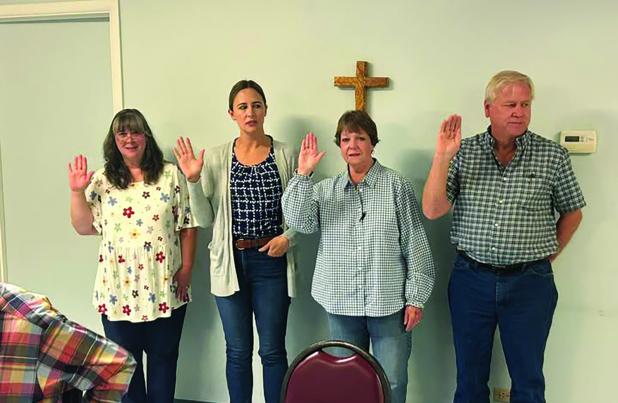 Members of the Olney Hamilton Hospital Board of Directors take their oath of office for new terms on May 21, 2026. The board members, (L-R): Kathy Smith, Lyndsey Miller, Rita Choat, and Carl Craig, are incumbents who ran unopposed in the May 4 municipal e