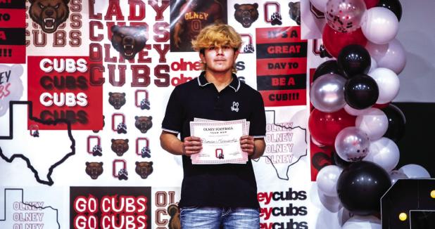 Cub Football player Damian Hernandez received the Team MVP Award. Photo by Will Sadler